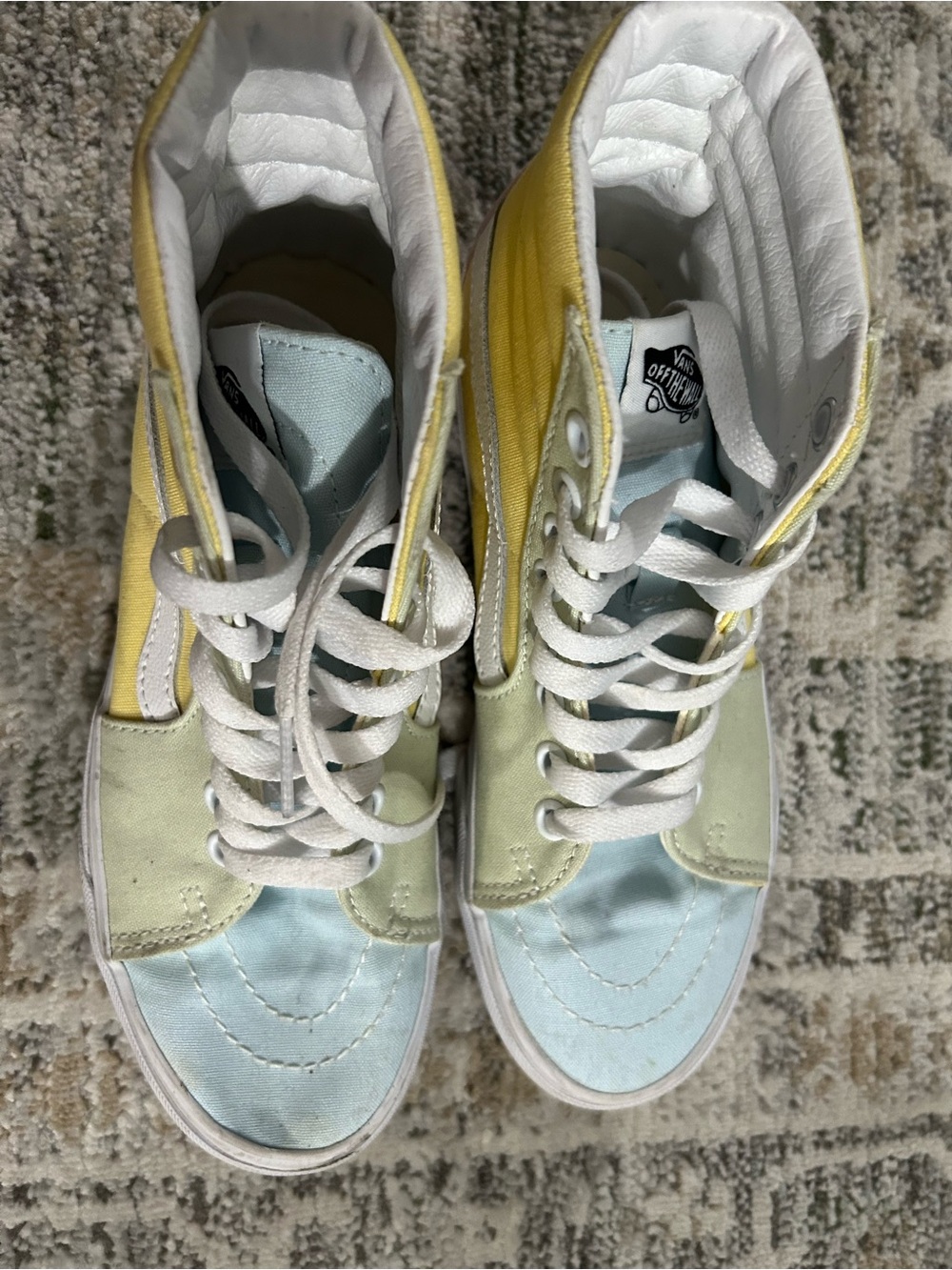 Vans Women's High-Top Sneakers in Light Blue, Pale Yellow & Cream - Picture 5 of 6